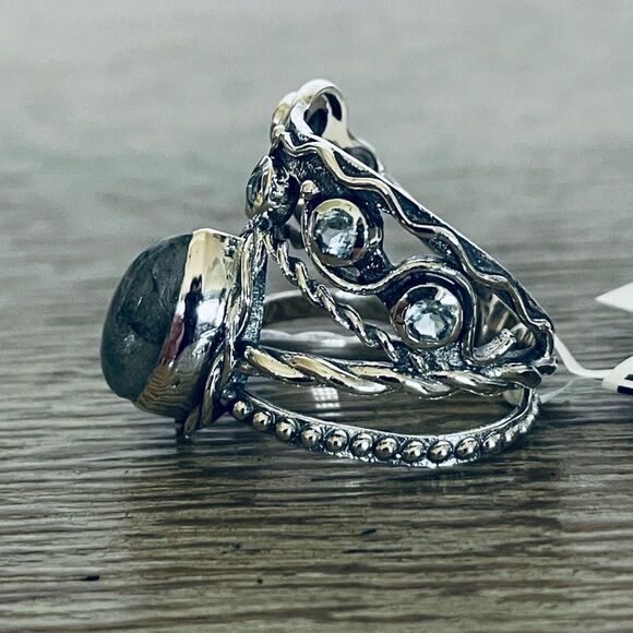 Labradorite Sterling Silver 925 Teardrop Jewel Crystal Ring - Picture 4 of 7